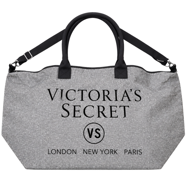 Victoria's Secret Glitter Weekender Duffel Bag Silver