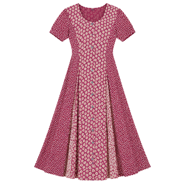 Vintage Sharagano Floral Midi Dress Size 8 Red Button Front