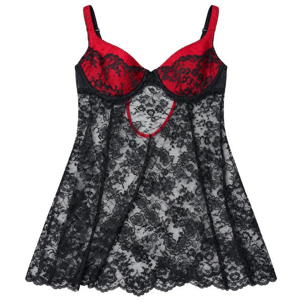 Vintage 2003 Victoria's Secret Red And Black Lace Babydoll Chemise