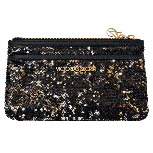 Victoria's Secret Black Sequin Cosmetic Pouch Bag
