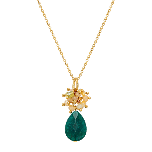 Green & Beige Cluster Teardrop Necklace