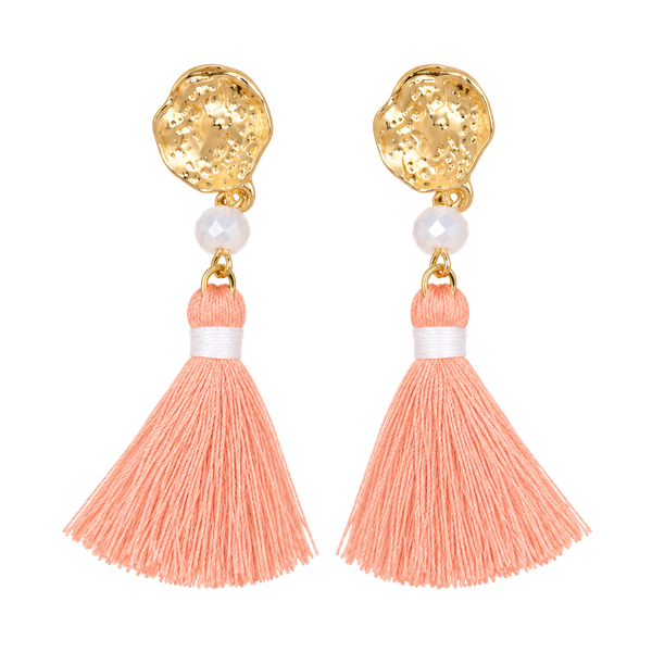 Gold Tone Tassel Earrings- Peach & Cream