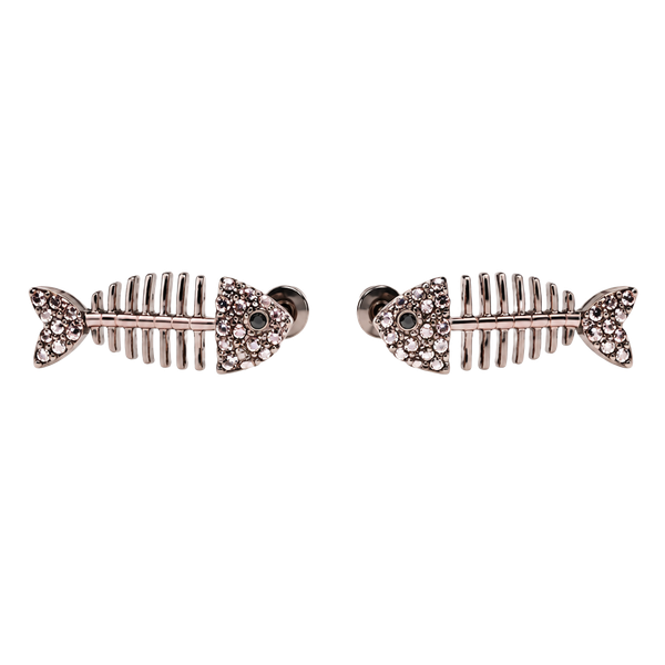 Bling/Gunmetal Fishbone Stud Earrings