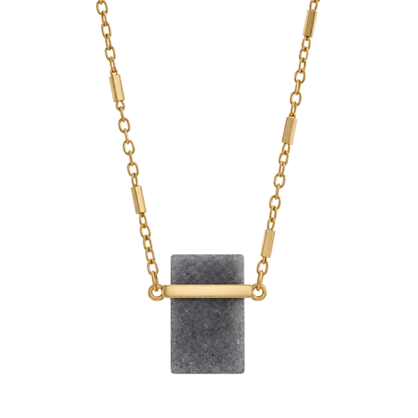 Good Tone Rectangular Stone Pendant Necklace- Gray