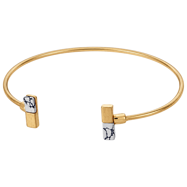 Gold Tone Dainty Rectangle Cuff- White Howlite