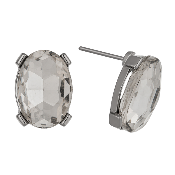 Silver Tone Oval Gem Post Earrings- Clear