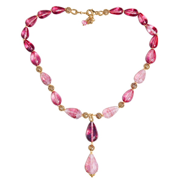 Berry & Gold Tone Lariat Necklace