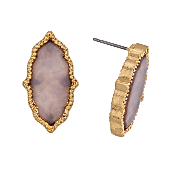 Gold Tone Pearlized Gray Moroccan Post Earrings