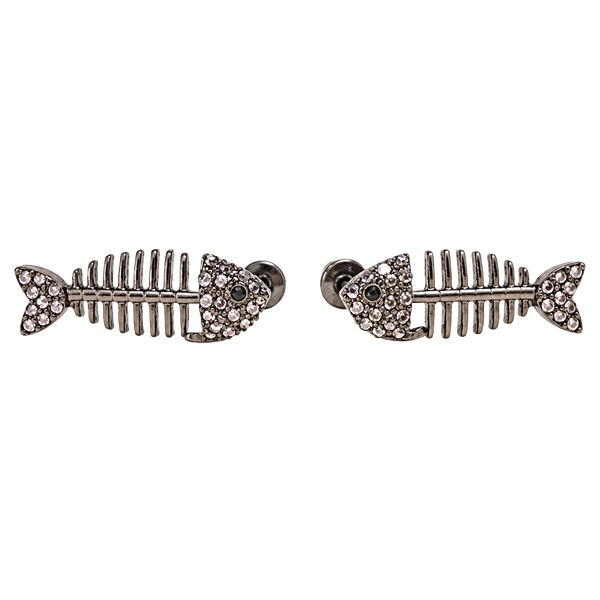 Bling & Gunmetal Fishbone Post Earrings 