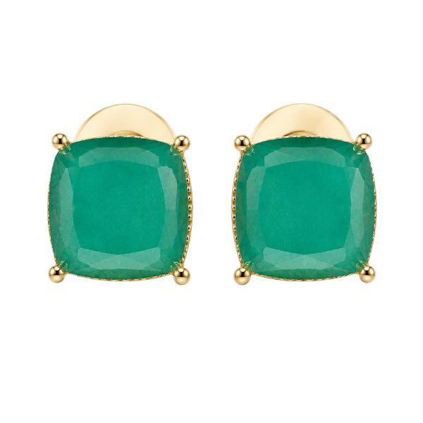 Gold Tone Square Post Earrings- Teal