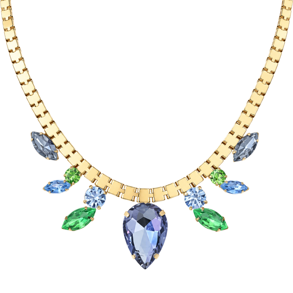 Gold Tone Blue/Green/Gray Gem Necklace