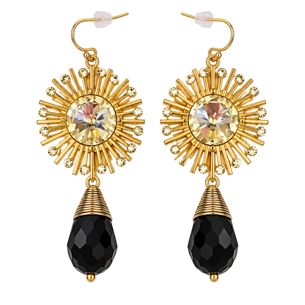 Greer Gold Sun Earrings w/Black Beads