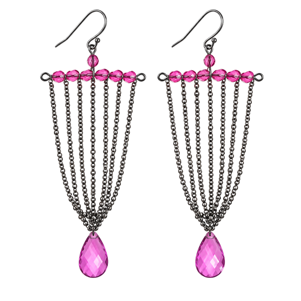 Purple Gem & Black Chain Chandelier Earrings