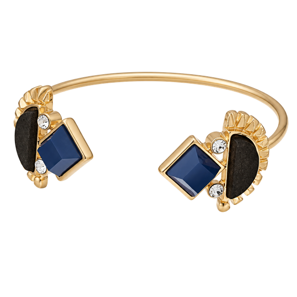 Dainty Blue and Brown Wood Geometric Cuff Bracelet