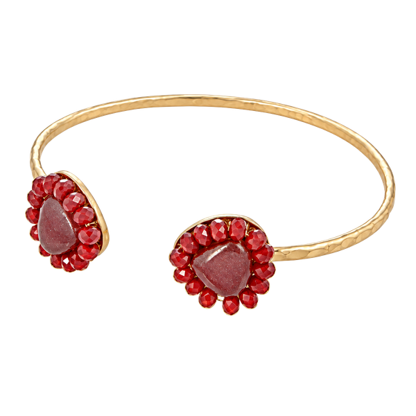 Beaded Teardrop Cuff Bracelet- Burgundy