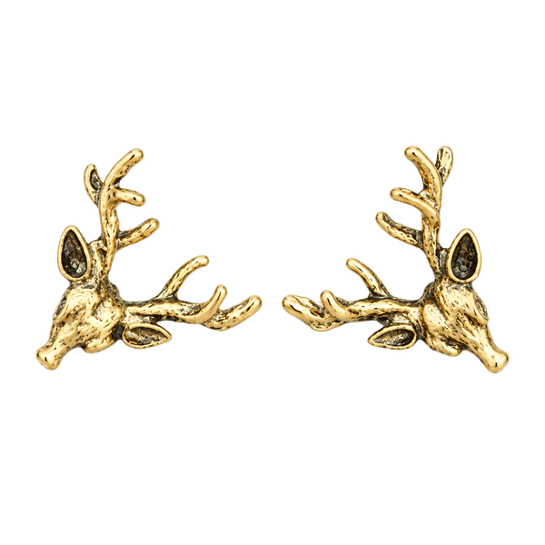 Gold Deer Head Post Earrings