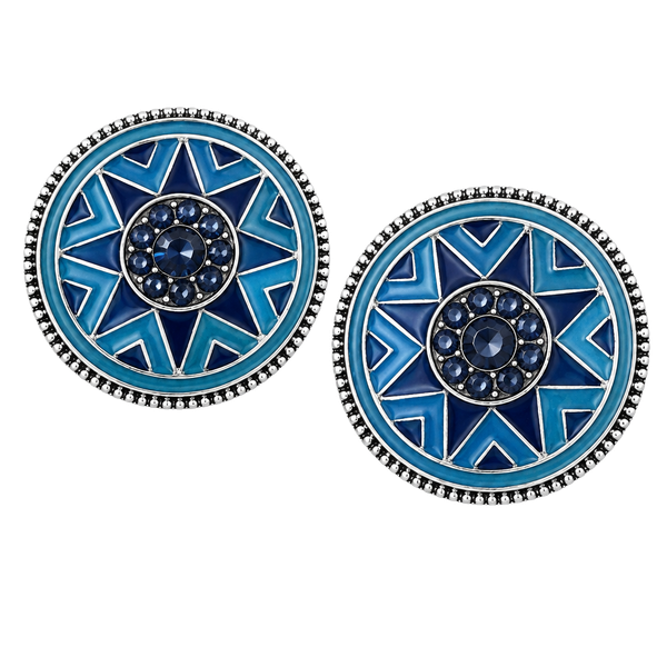 Blue & Navy Sunburst Round Post Earrings