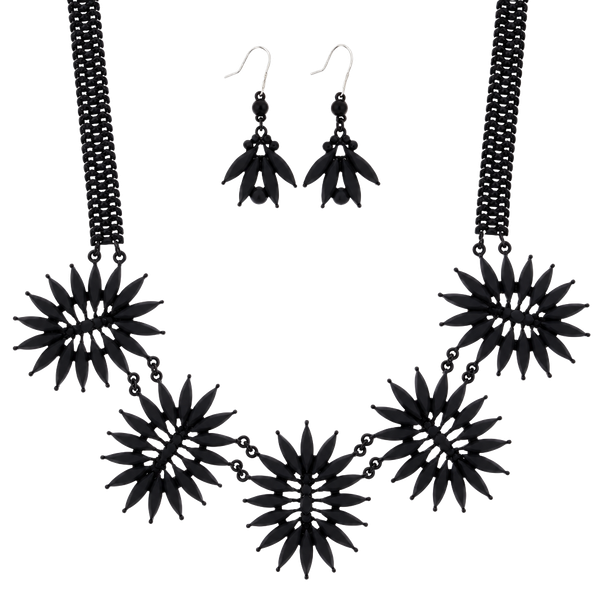 Floral Statement Necklace Set- Black