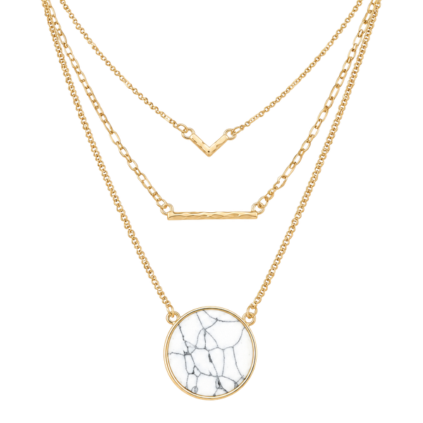 Triple Layer Gold & White Howlite Necklace