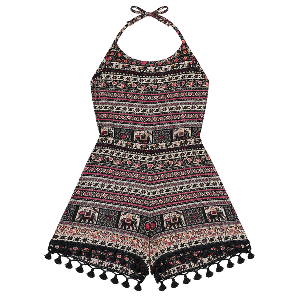 S Elephant Tapestry Print Romper-Junior