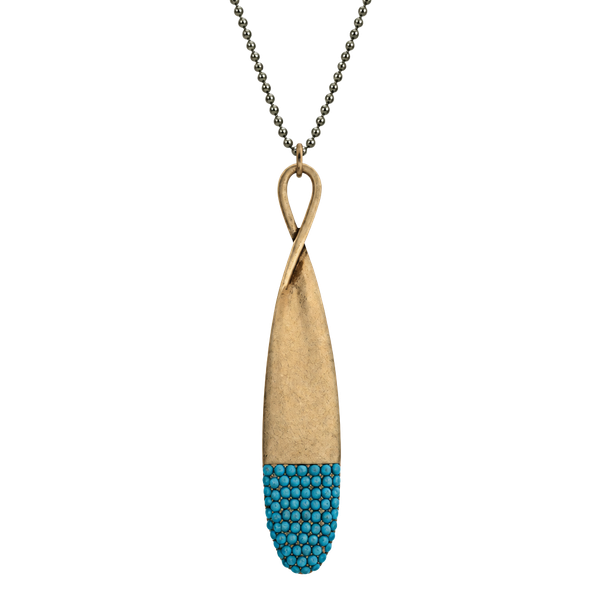 Gold Tone Jewel Dipped Infinity Pendant Necklace- Turquoise