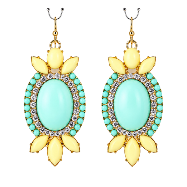 Blue/Yellow Oval Statement Earrings