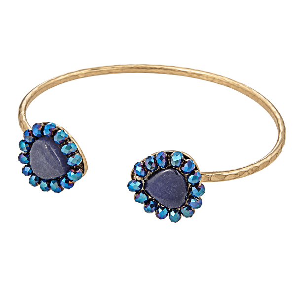 Beaded Teardrop Cuff Bracelet- Navy Blue