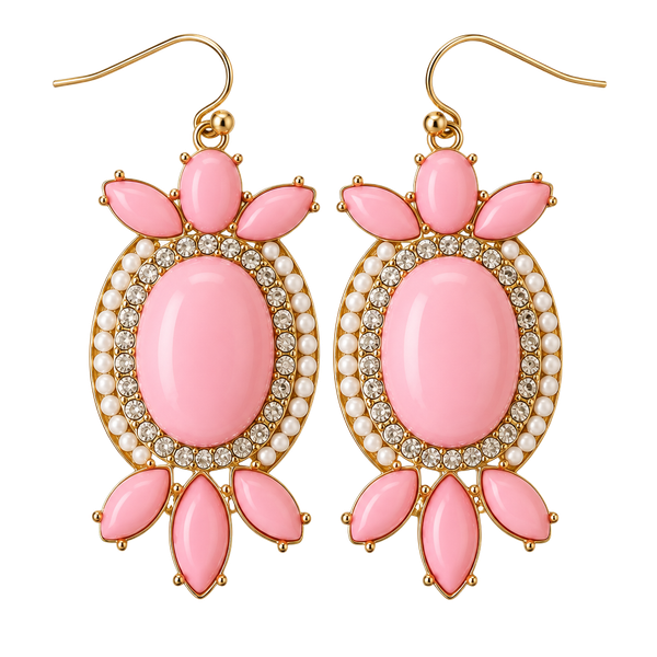 Pink/Gold/Bling Oval Statement Earrings