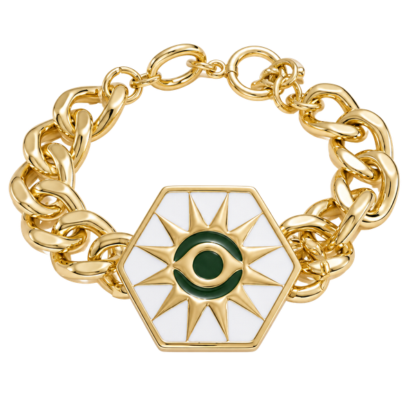 Gold Tone Sun Eye Chain Bracelet- White