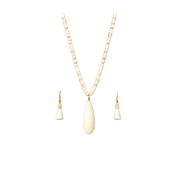 Beaded Pendant & Tassels Necklace- Ivory