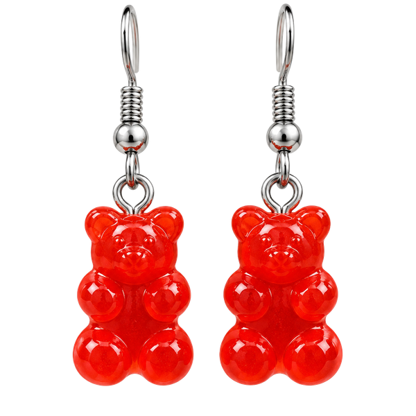 🧸 Red Orange Gummy Bear Dangle Earrings
