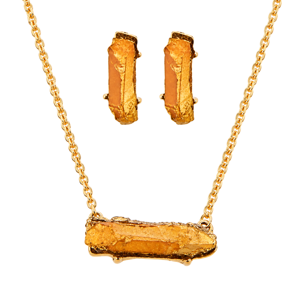 Rough Rock Pendant Necklace Set- Gold on Gold