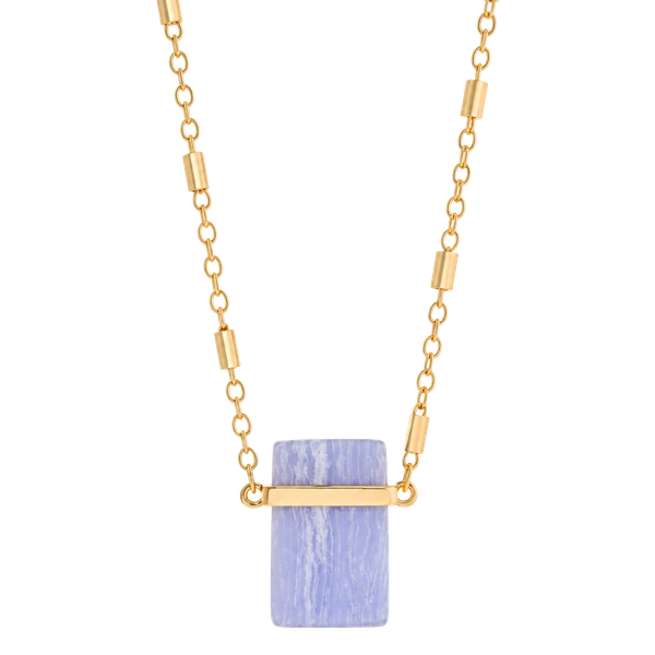 Gold Tone Rectangular Pendant Necklace- Serenity Blue