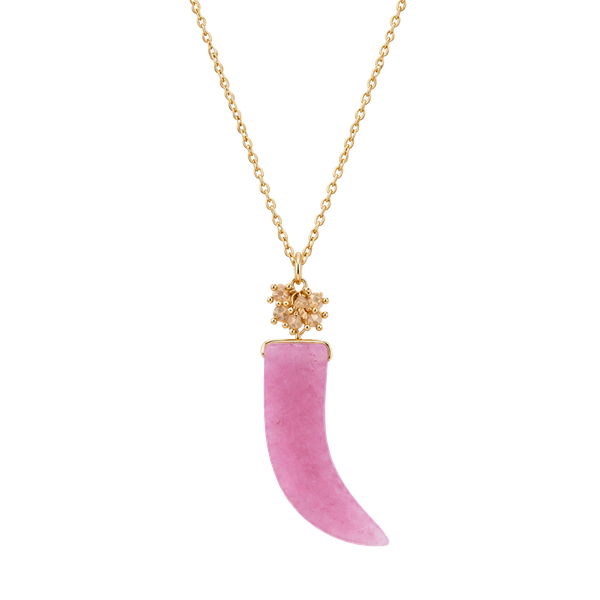 Gold Tone Beads & Horn Pendant Necklace- Lavender