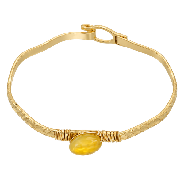 Gold Tone Yellow/Brown Bead Wavy Latch Bangle