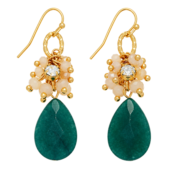 Cluster Teardrop Earrings- Hunter Green & Beige