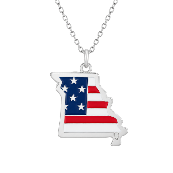 Silver Tone American Flag Missouri Necklace