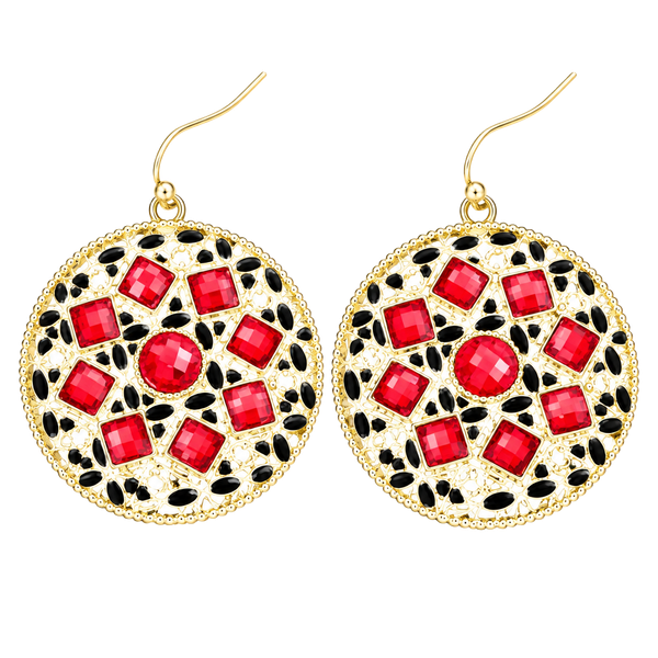 Regina Red & Gold Filigree/Gem Earrings