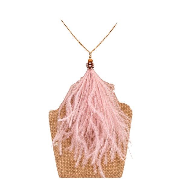 Beaded Feather Tassel Pendant Necklace- Dusty Plum