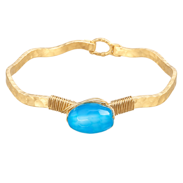 Gold Tone Wavy Latch Bangle- Turquoise