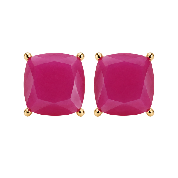Gold Tone Square Post Earrings- Magenta