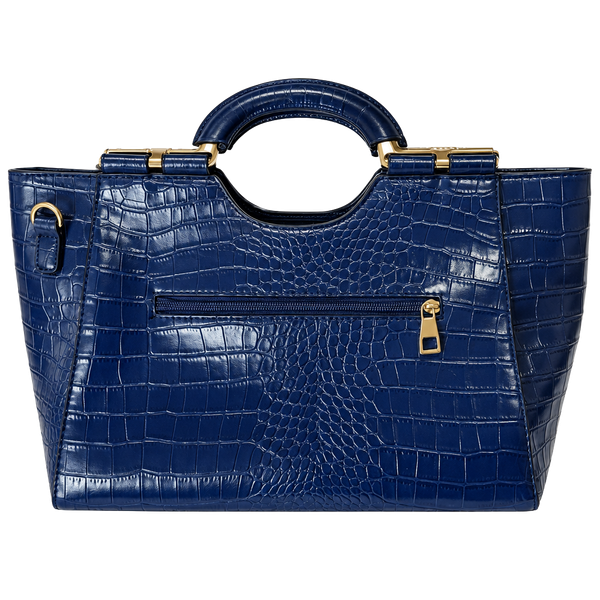 Blue Croc Embossed Structured Satchel Handbag Y2K Faux Leather Statement