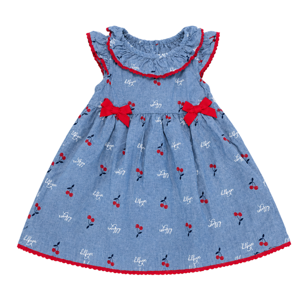 Tommy Hilfiger Baby Girl Chambray Cherry Print Ruffle Dress 24M
