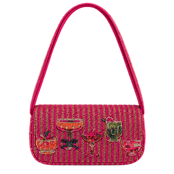 From India To You Beaded Cocktail Drinks Shoulder Bag Pink Gold New