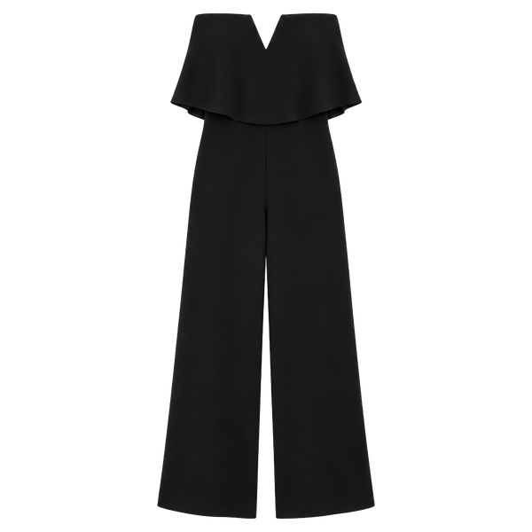Lulus Jumpsuit Size S Black Strapless V-Notch Overlay Wide Leg