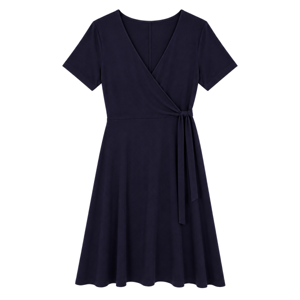 Amazon Essentials Wrap Dress Size S Navy Blue Short Sleeve V-Neck