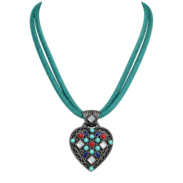 Sterling Silver Vintage Gemstone Heart Pendant Stamped SK