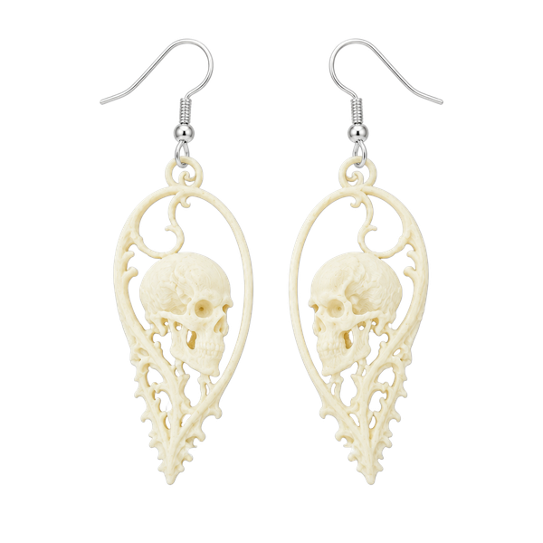 Gothic Skull Dangle Earrings Bone Color