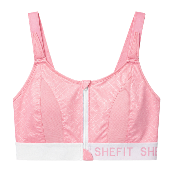 Shefit 5 Luxe Sports Bra Pink High Impact Zip Front