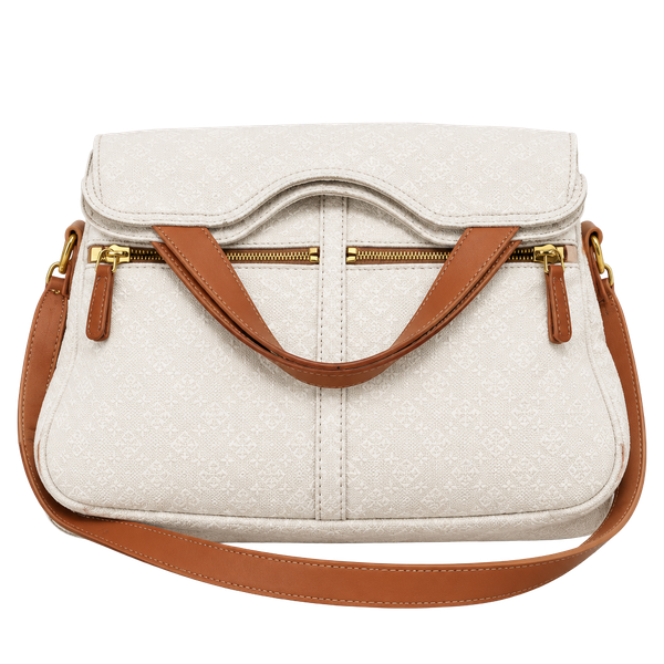 Fossil White Leather Crossbody Bag with Brown Trim